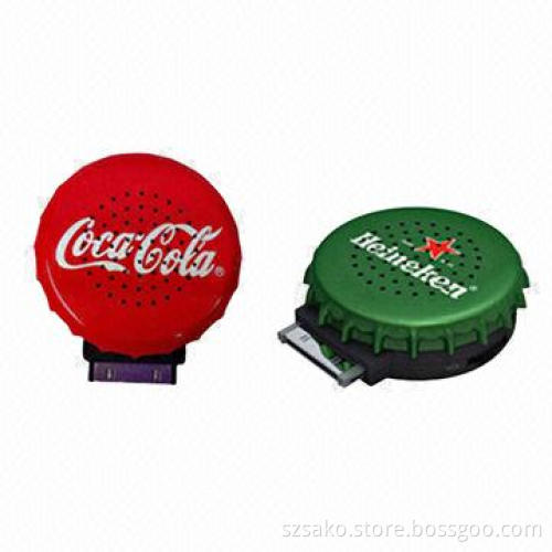 Mini Speaker in Bottle Cap Shape, Link to iPod, iPhone, Touch and 3GS